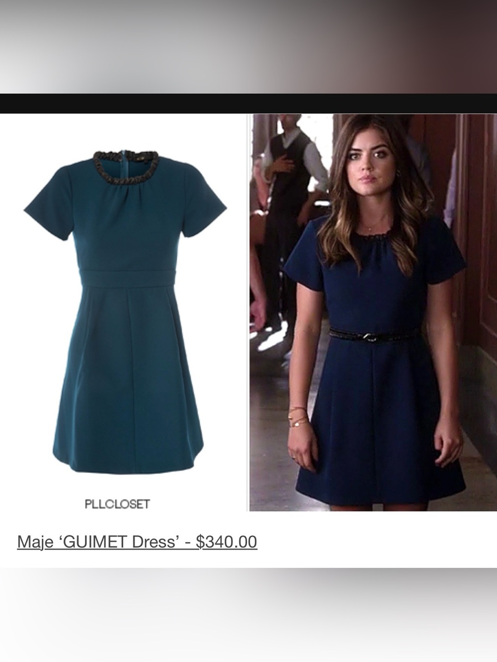 Maje Guimet w/ accent collar (faux leather) teal babydoll Dress